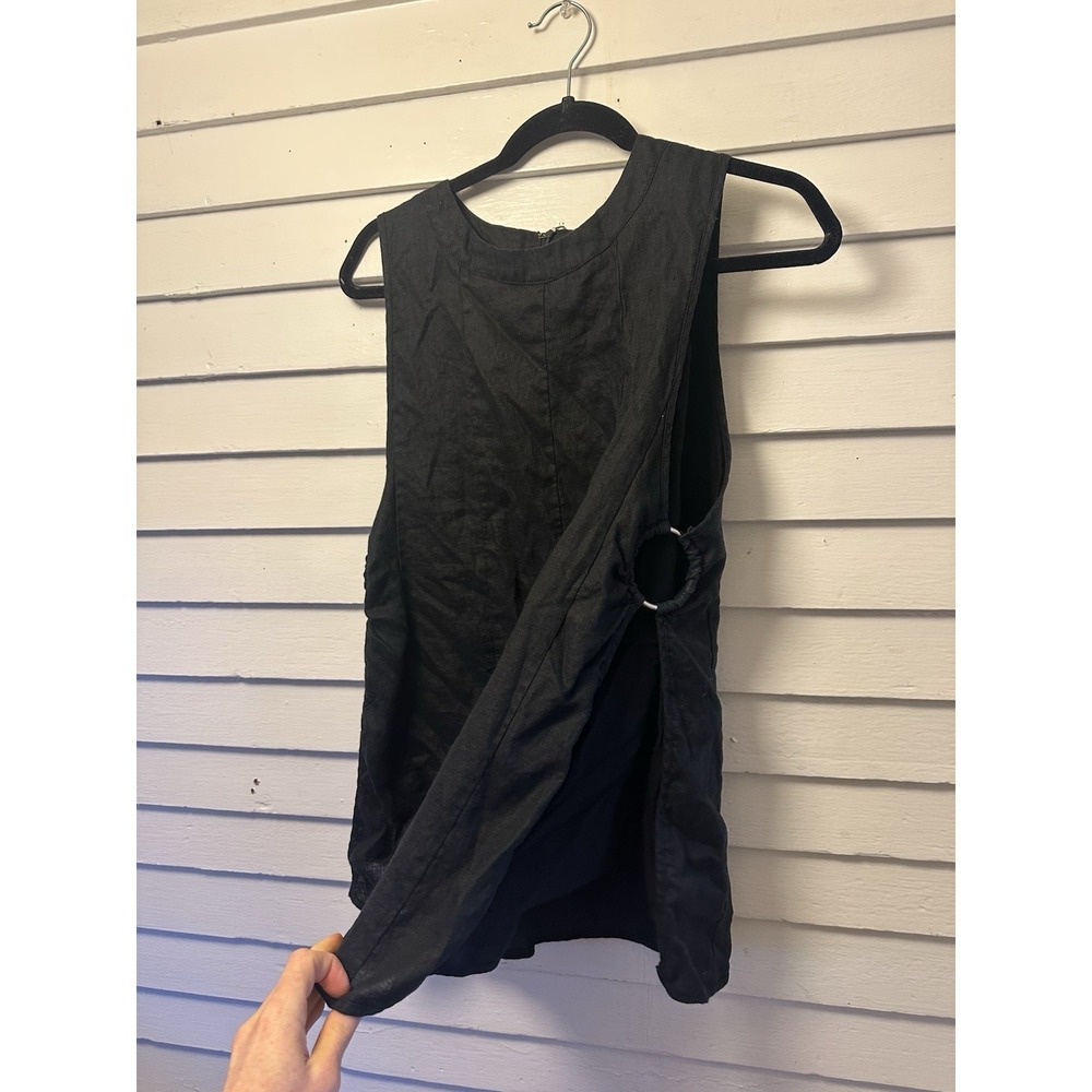 DISSH Linen Tunic Top in Black Minimalist Open Side Dress Top Sz US 4